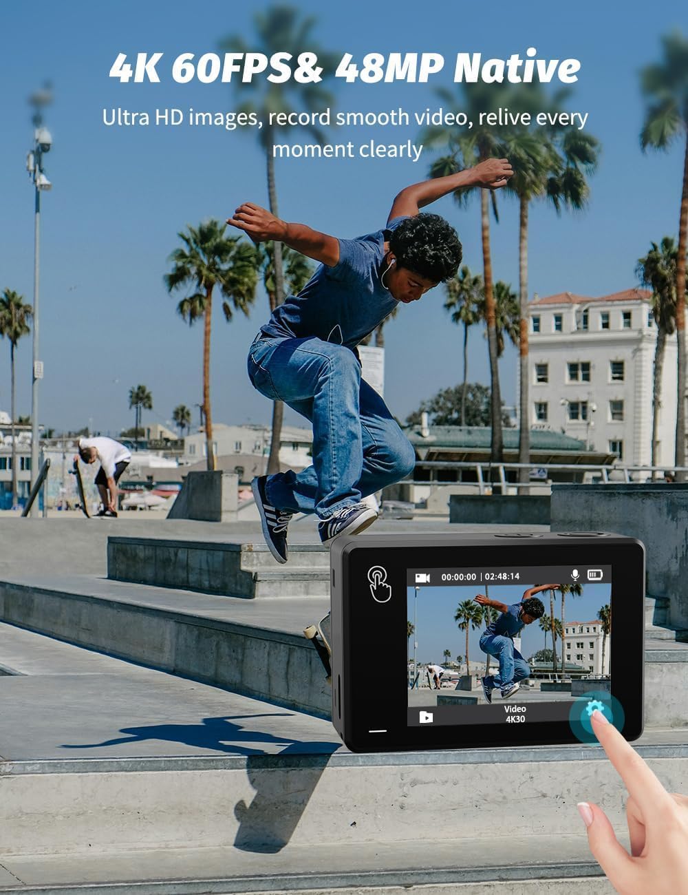 Apexcam X80PRO Dual Screen Action Cam 4K60FPS 8X Zoom EIS 48MP with 64GB Card Ultra HD WiFi Sports Camera, Underwater Camera 2.4G Remote Control, 2X Batteries for Snorkel, Travel, Motorcycle, Bicycle - Image 4