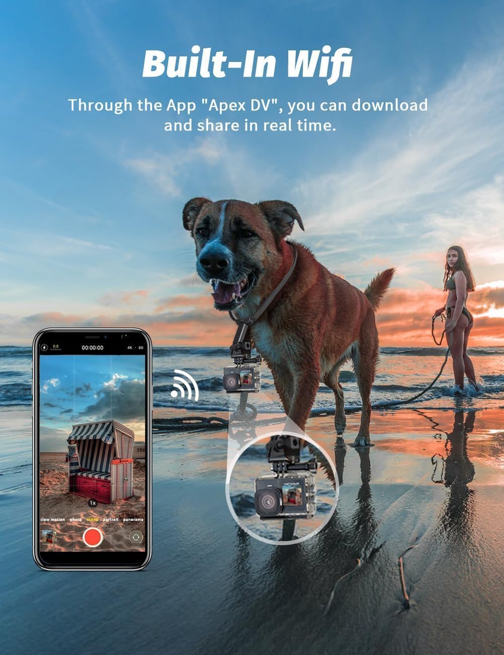 Apexcam X80PRO Dual Screen Action Cam 4K60FPS 8X Zoom EIS 48MP with 64GB Card Ultra HD WiFi Sports Camera, Underwater Camera 2.4G Remote Control, 2X Batteries for Snorkel, Travel, Motorcycle, Bicycle - Image 5